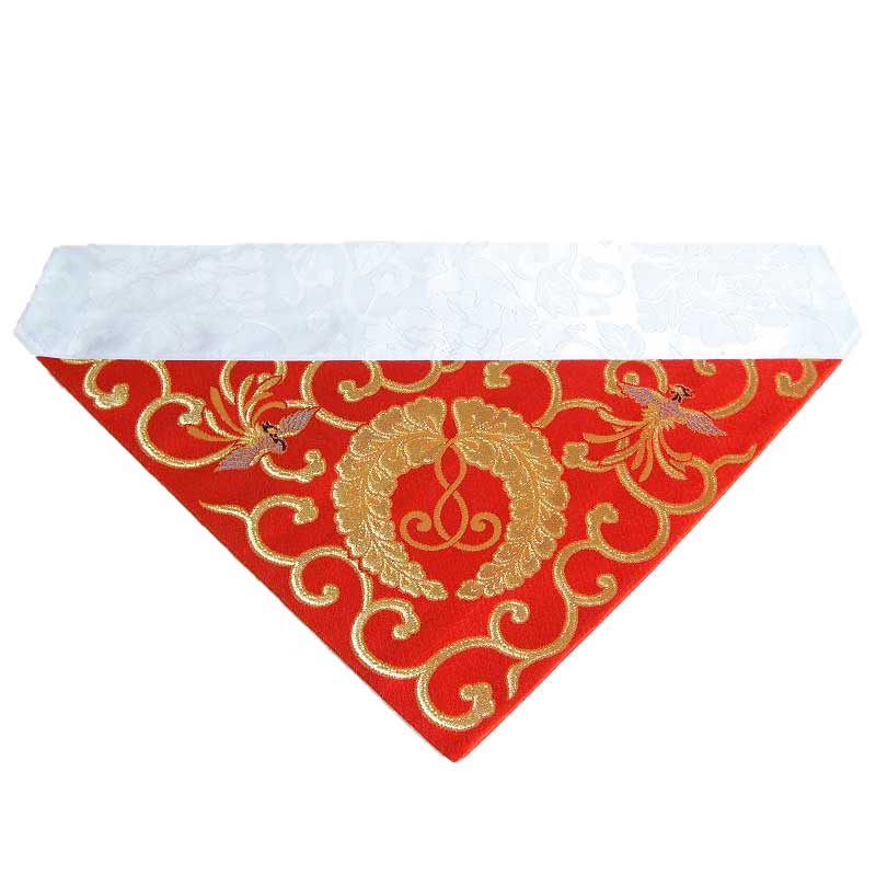 時代市場■中古美品 極上刺繍 二百代用赤地雲に天女文打敷二■仏具・仏像・仏教美術 冬用 三角打敷 金綴 高級刺繍[雲に鶴]前卓用+上卓用