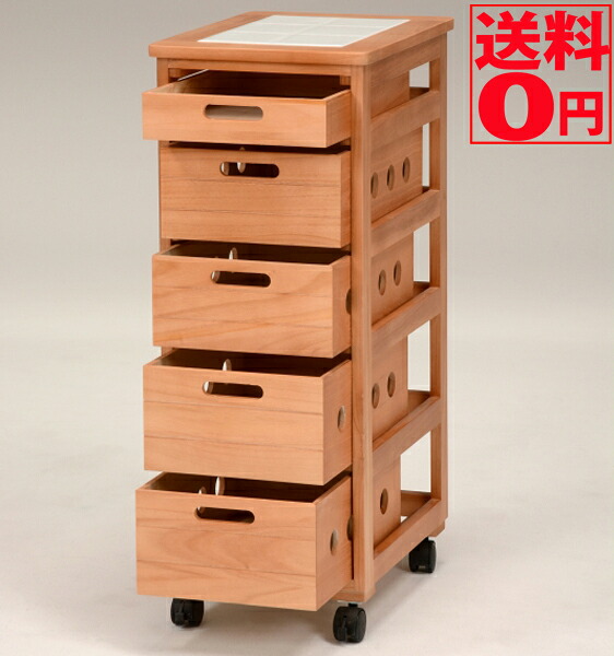 【貨物輸送無料】 木製 ストッカーワゴン （幅30糎） MUD-6782NA