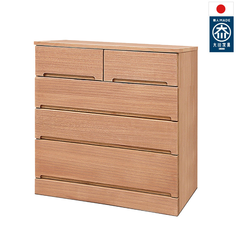 75幅 チェスト4段 引出しは箱組み 総桐 柿渋染め 衣装 桐 クローゼット収納 押入れ収納