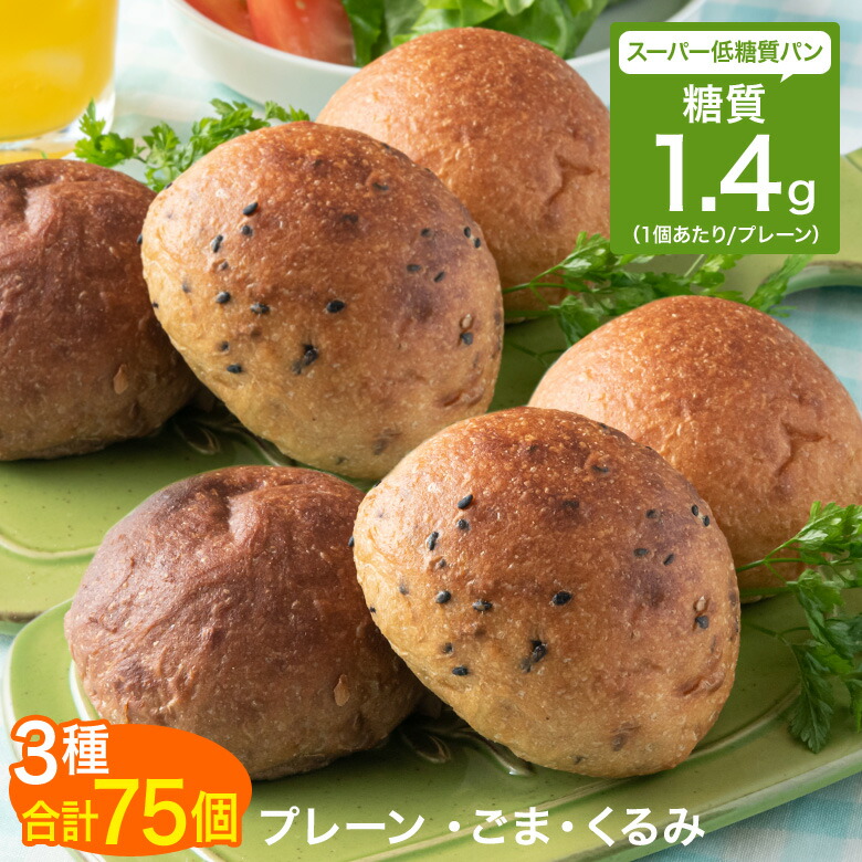 楽天市場 スーパー 低糖質 パン 糖質制限 糖質オフ ふんわりブランパン ふすまパン 丸いパン 25個入 3セット 75個入 ロールパン ごまパン くるみパン ブラン 糖質 オフ カット 食物繊維 食事制限 ダイエット ロカボ 冷凍 高たんぱく質 低糖工房