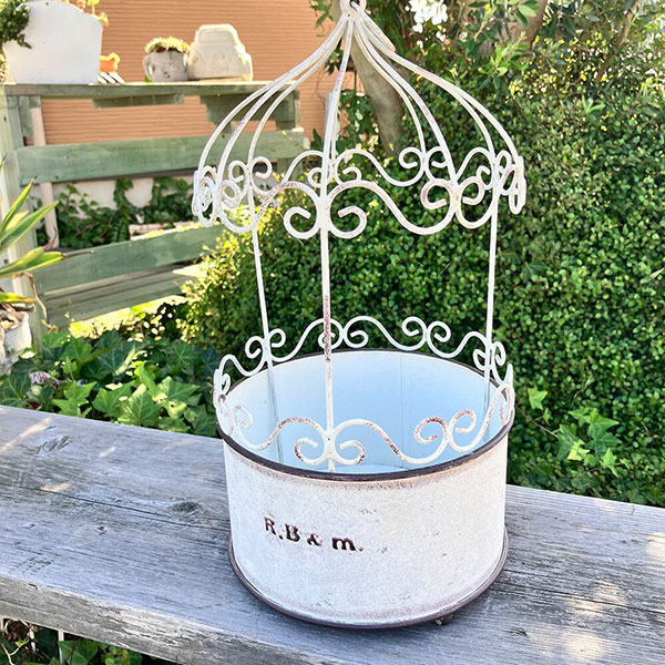 楽天市場】鳥かご風ブリキプランター アールビーポットGY グレー