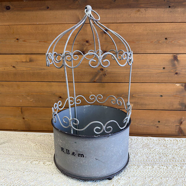 楽天市場】鳥かご風ブリキプランター アールビーポットGY グレー