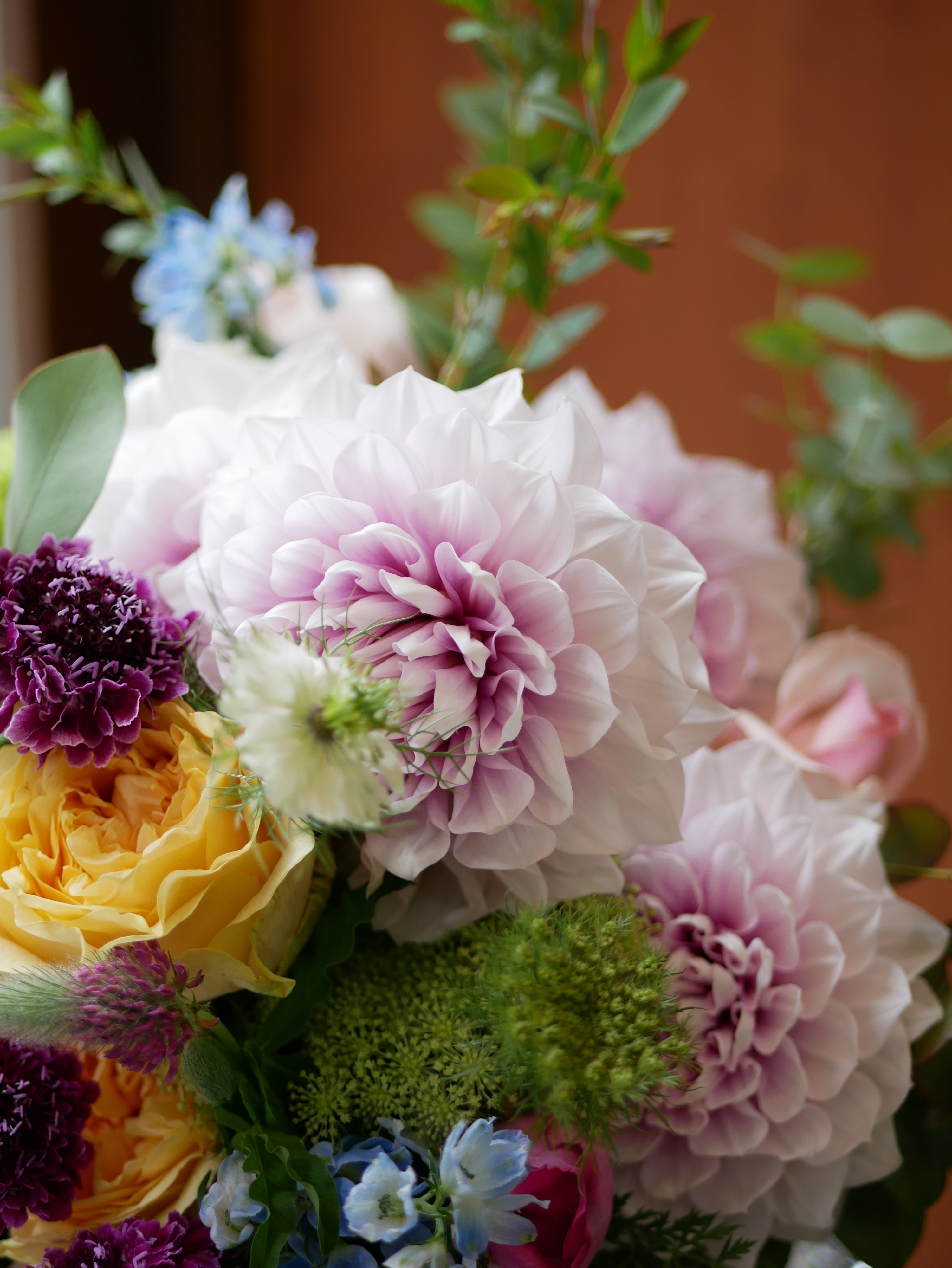 特別訳あり特価 花束 フラワー 花 かわいい 誕生日 お祝 開店祝い プレゼント ダリア バラ スカビオサ ブルースター ユーカリ 千日紅 ダリアが 大人かわいい ブーケ 送料無料 Smartpipe Com Br