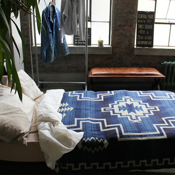 円 おしゃれ Basshu バッシュ ウールブランケット 153 180 ジャガード ナバホ 泉大津 日本製 Wool Blanket ブルー