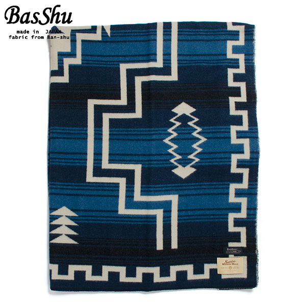 円 おしゃれ Basshu バッシュ ウールブランケット 153 180 ジャガード ナバホ 泉大津 日本製 Wool Blanket ブルー