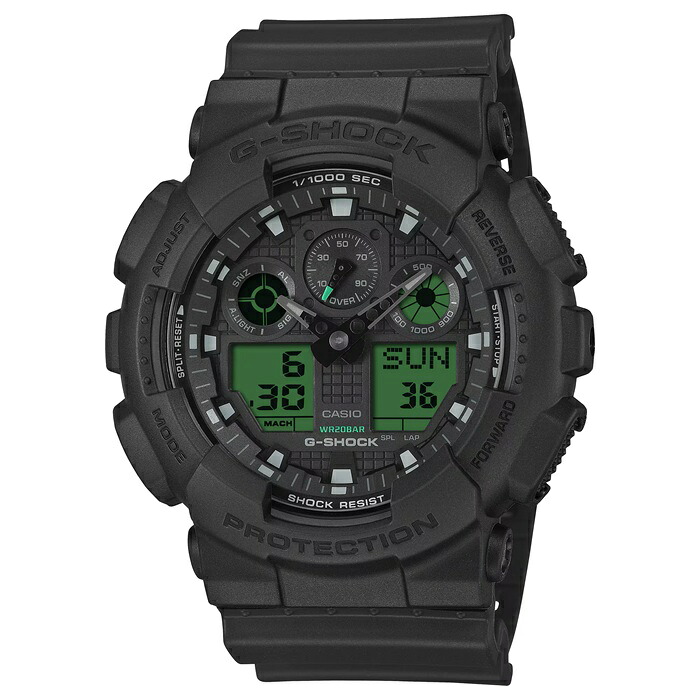 カシオ Gショック 腕時計 メンズ CASIO G-SHOCK ジーショック 時計 ウオッチ BLACK AND ELECTRO GREEN GA-100BEG-1AJF 国内正規品【送料無料】【新生活 ギフト プレゼント】【ラッピング袋無料】【20s】【sp】