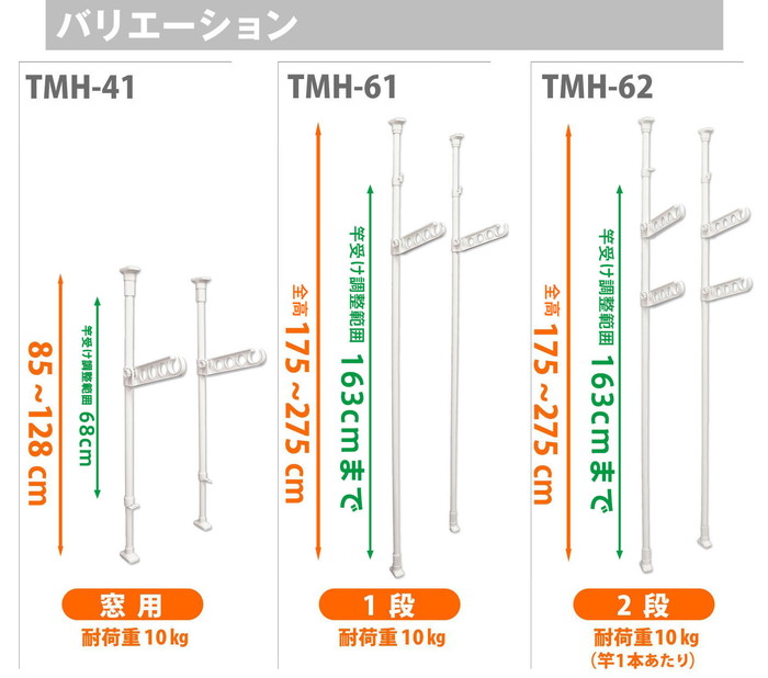 良好品】 平安伸銅工業 突っ張り室内物干し竿受け 窓用 ホワイト 耐荷重10kg 取付高さ85〜128cm TMH-41  www.medicare.co.th
