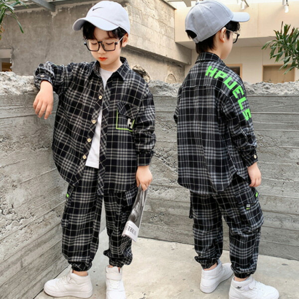 楽天市場 韓国子供服 セットアップ 男の子 かっこいい 秋服 新作 シャツ パンツ 2点セット 前開き 長袖 長ズボン チェック柄 上下セット キッズ ボーイズ カジュアル ジュニア服 お出かけ 通学着 普段着 ブラック オレンジ 1cm 130cm 140cm 150cm 160cm 170cm