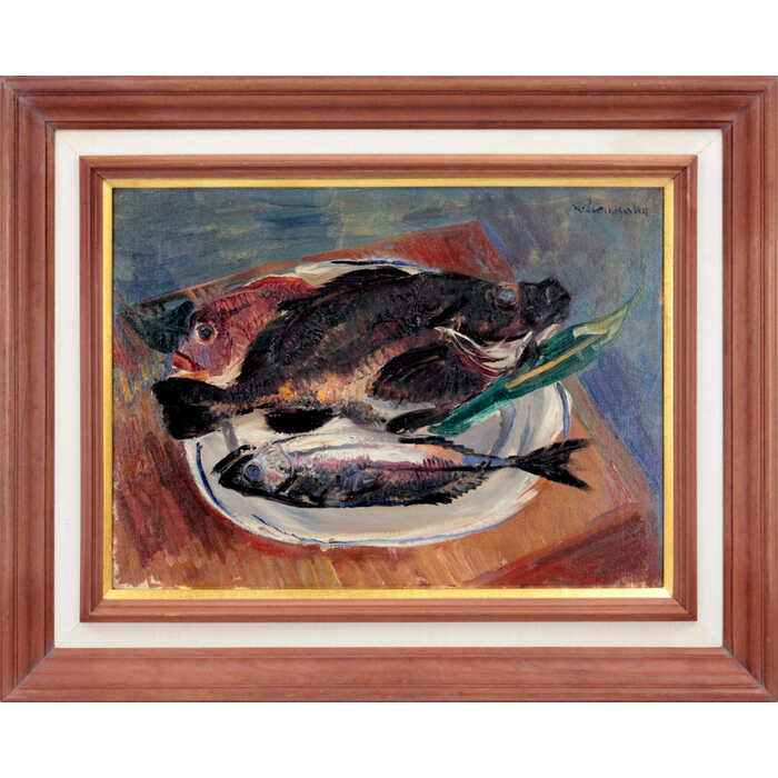 楽天市場】上代 誠「山女魚（楽古川・十勝）」油絵・変形15号