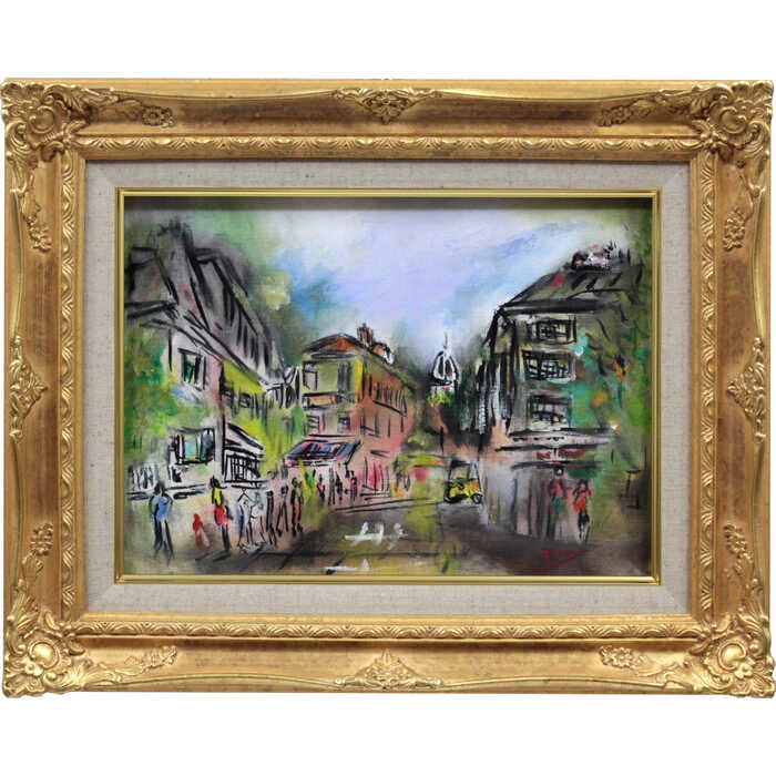 絵画　油彩画　油絵　原画　「カフェの二人」菊地正則　パリ　美品　額付き　送料無料 絵画 油彩画 油絵 F8 「2色のバラ」パリ 菊地正則 豪華 美品 額