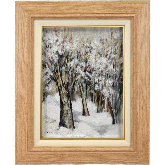 絵画 坂原チエ 油絵・油彩画 『風景』 木 林 自然 雪 風景 冬 北海道風景 一点物 美術品 アート ご贈答品 ギフト さかはらちえ｜北海道画廊 店