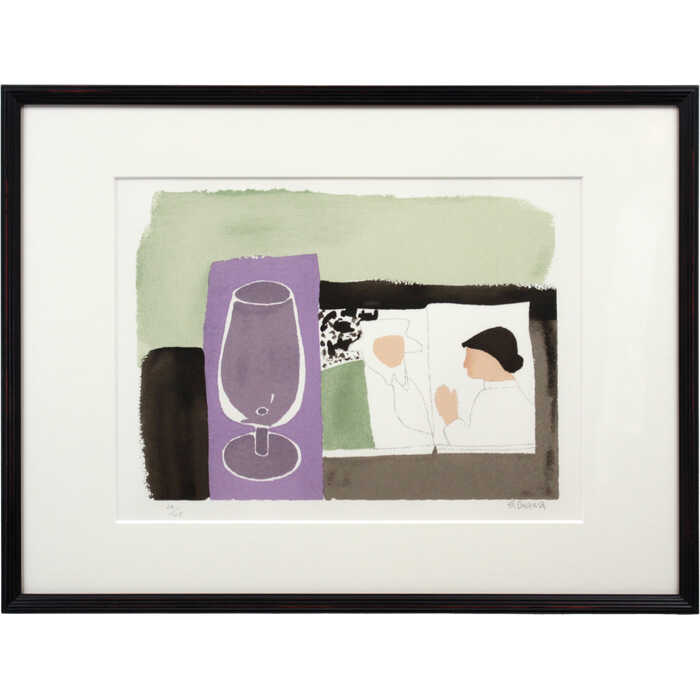 絵画 大沢昌助 リトグラフ 版画 『グラスと本』 机 静物 温もり 穏やか 美術品 アート おおさわしょうすけ｜北海道画廊 店