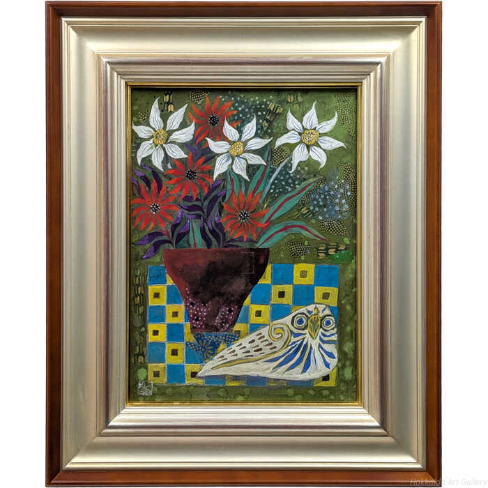 花の絵 日本画 サイン入り　小野末 花の絵 日本画 サイン入り 小野末