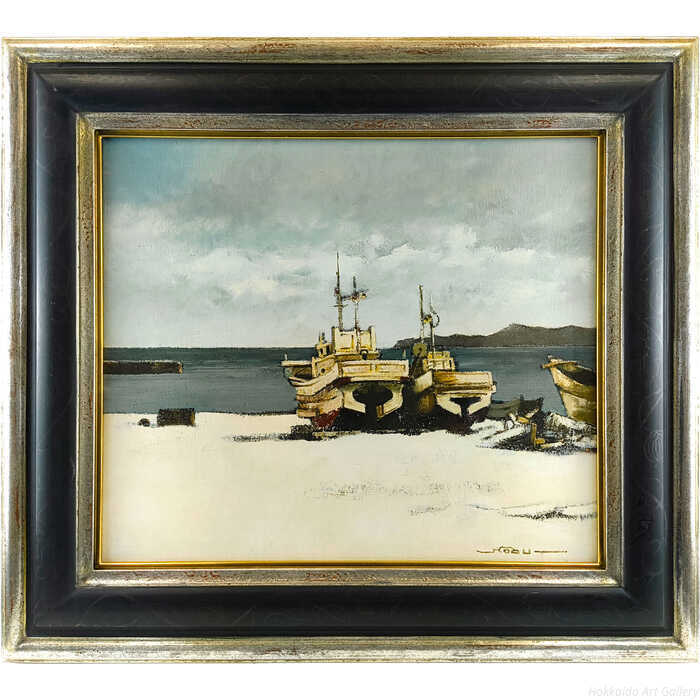 生田信行 油絵・油彩画 『冬の浜 江差』 一点物 絵画|北海道画廊 店