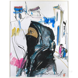 園田郁夫 水彩画 『黒いヴェール』 一点物 絵画|北海道画廊 店