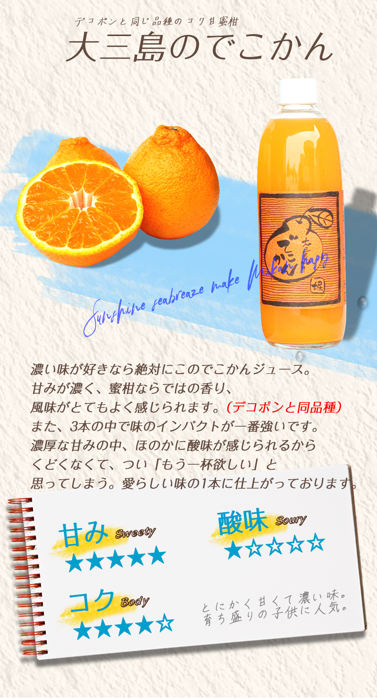 楽天市場 愛媛県 産 島みかん ジュース 3種類セット 500ml 3本 温州 みかん 100 ミカンジュース 柑橘 きよみ 果汁100 ご当地 お取り寄せ ギフト お 土産 送料無料 無添加 ギフト セット 詰め合わせ フルーツ プレゼント お歳暮 お中元 内祝い 高級 ストレート 愛媛