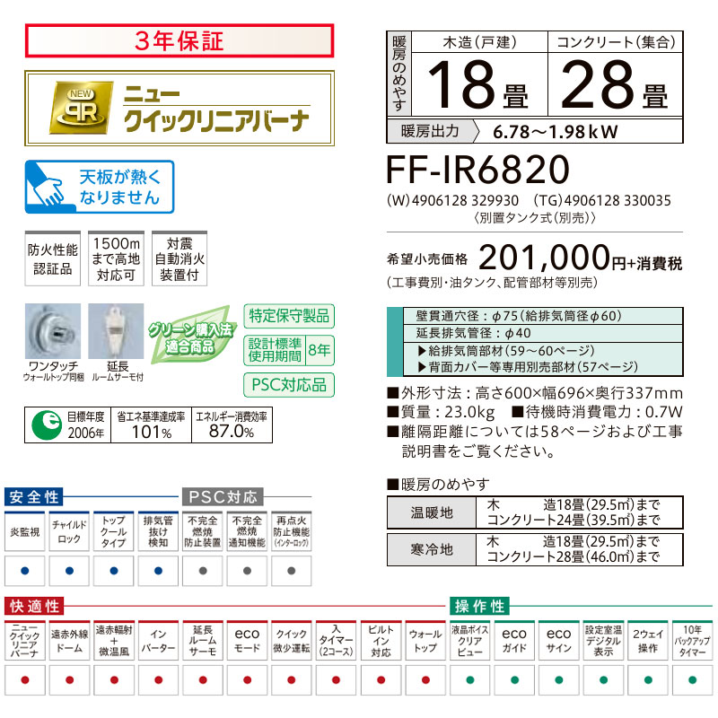 楽天市場 割引クーポン配布中 コロナ フィルネオ Firneo Ff式 石油ストーブ 輻射 Ff Ir6820 薄型 おしゃれ 灯油 暖房機 3年保証 Ff Ir6820 W Ff Ir6820 Tg I Top 楽天市場店