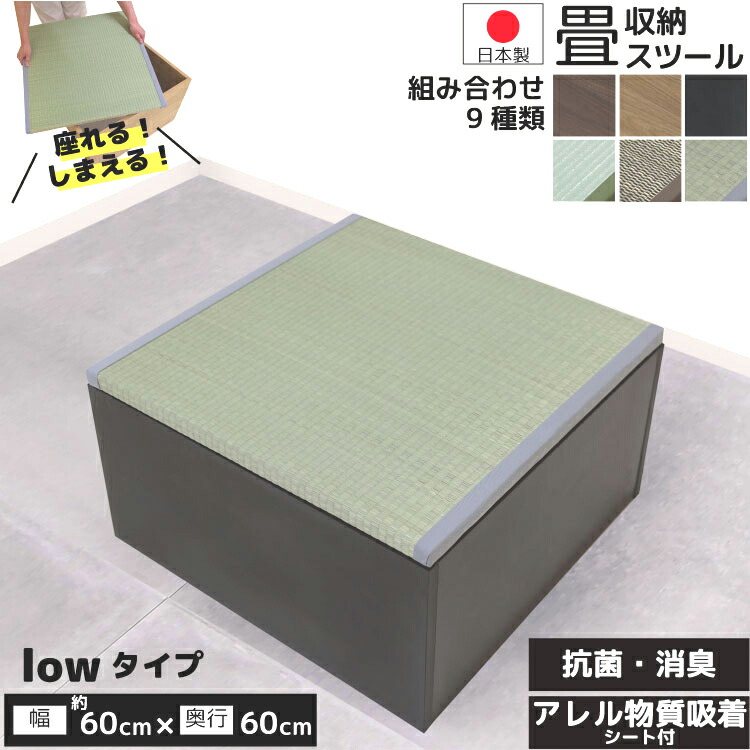 【17日09:59まで10%OFFｸｰﾎﾟﾝ】 小上がり 収納 畳ボックス 収納ベンチ 室内 ユニット畳 収納付き畳 収納ボックス 高床式ユニット 畳ユニット 畳収納 畳BOX 畳スツール 約60×60×30cm ロータイプ 和室 スツール 収納畳 畳ボックス収納 収納付き リビング