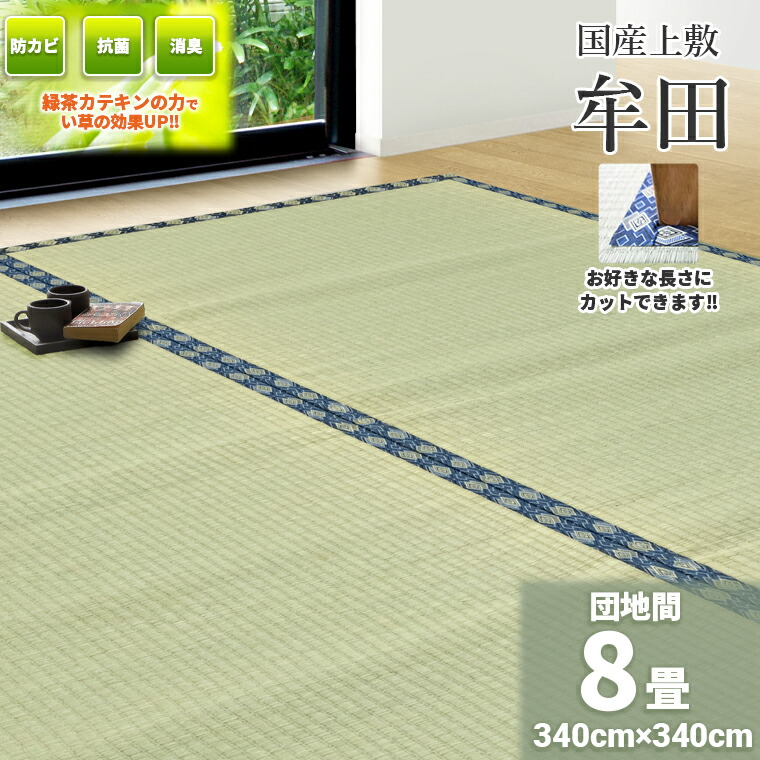 自社独自の緑茶カテキン吹付加工【産地直送】【安全・安心！国内自社工場製】自分でカットできる糸引織 い草上敷き（薄縁うすべり）「牟田」340×340ｃm(団地間8帖）【畳表と同じ上敷】【送料無料！】（公団サイズ・五六間）緑茶　カテキン 畳上敷き 17,864円