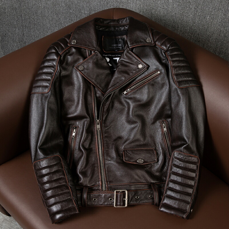 ハレーバイクレザージャケット 上品　本革 高級　牛革　ユーズド加工ライダースジャケット 革ジャン Ｓ～5XL　秋冬｜アイクの壱番shop