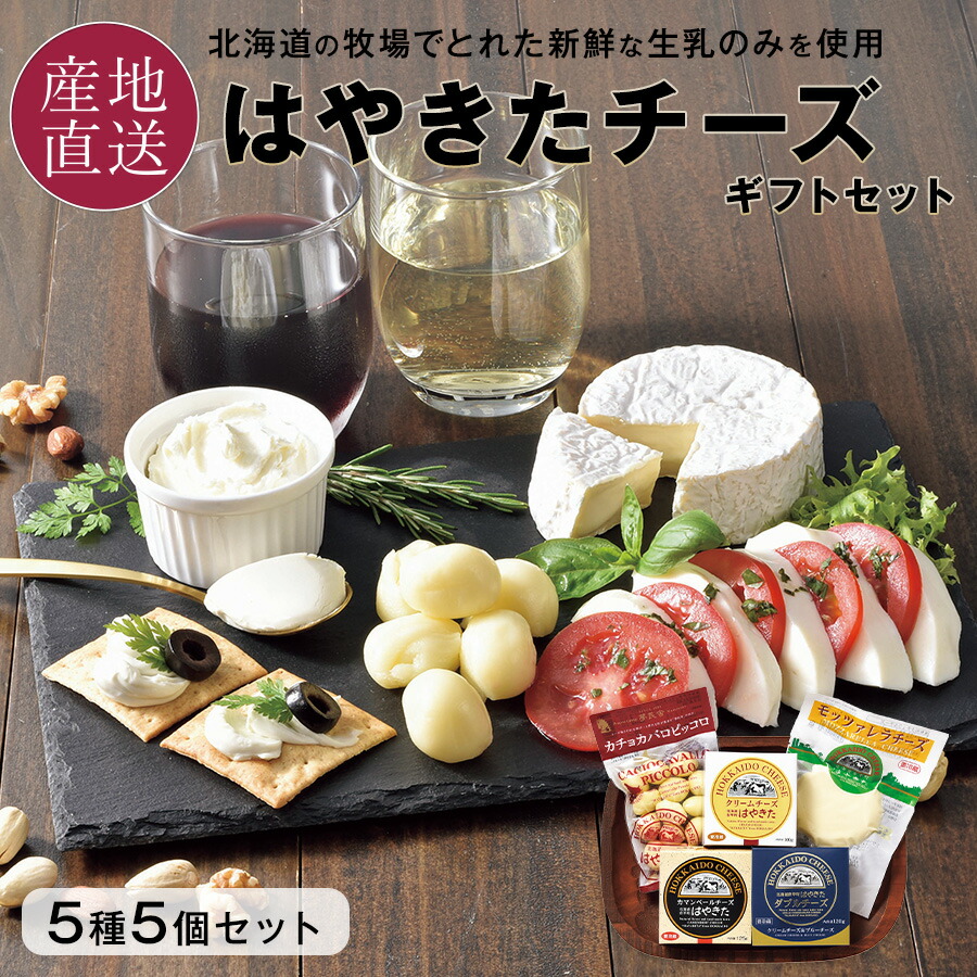 北海道 はやきた チーズ 5種5個 詰め合わせ <br>カマンベール/モッツァレラ/カチョカバロ/クリームチーズ/ダブルチーズ <br><br>お取り寄せ 夢民舎 チーズ ギフトセット 詰め合わせ ギフト 贈り物 内祝い 冷蔵 送料無料