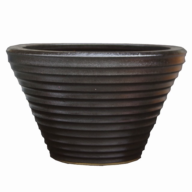【対応】 信楽焼 睡蓮鉢 陶器 大型　黒ユズ肌釉 16号（水あふれ防止小穴有）（外径51cm 高さ31cm）　【送料無料 産地直送】【水鉢 大きい メダカ鉢 金魚鉢 ハス鉢 茶碗蓮鉢 ビオトープ スイレン鉢】【メダカオーバーフロー防止】big_b
