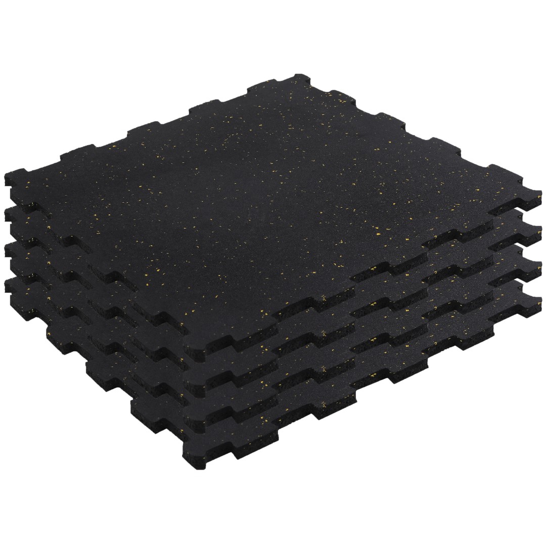 ISL ラバートレーニングマット ブラックxイエローチップ 15mmフラットモデル インターロックタイプ 48.5x48.5cm 4枚セット