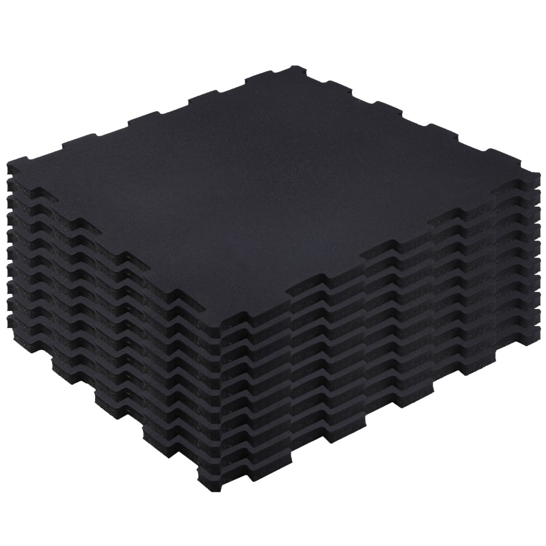 ISL ラバートレーニングマット ブラック 15mmフラットモデル インターロックタイプ 48.5x48.5cm 10枚セット