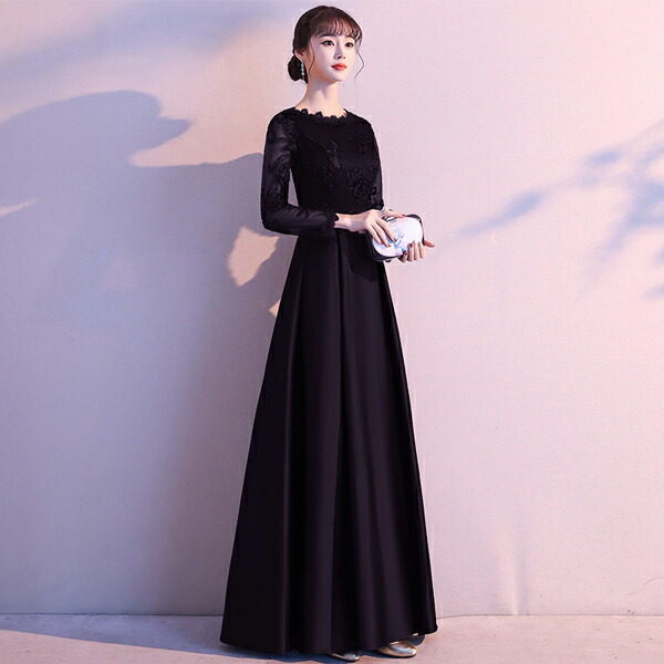 超激安 結婚式 成人式 発表会 袖あり ロング丈 パーティードレス Xl 黒ドレス 代引き不可 Da453d3c6kc ブラック Dress お呼ばれ 披露宴ドレス 演奏会 舞踏会 ピアノ発表会 大人 フォーマルドレス 二次会 レースドレス 花嫁 ワンピース レディース ロングドレス