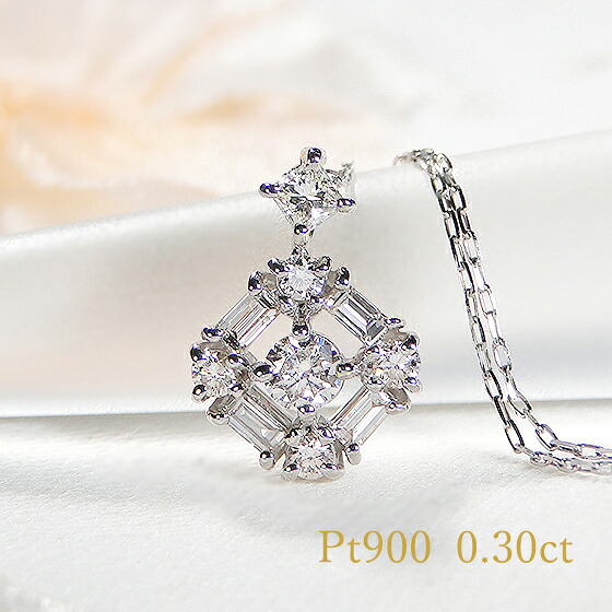 Pt900/K18YG/PG【0.30ct】スクエアモチーフ バケットダイヤモンド プリンセスダイヤモンド ペンダント ネックレス 【送料無料】 ゴールド プラチナ ０．３カラット ダイアネックレス ダイヤネックレス ダイヤモンドネックレス 人気 おしゃれ 品質保証書 新作 プレゼント｜jewelry Aimer