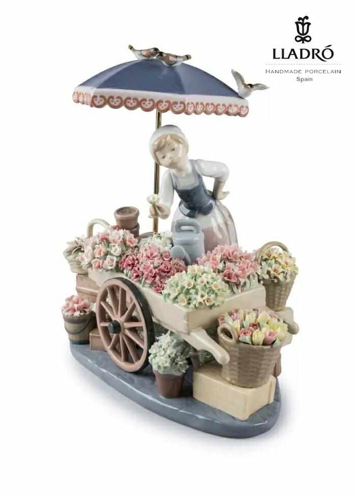 楽天市場】リヤドロ 可愛いお花屋さん 荷車 少女 置物 01006251