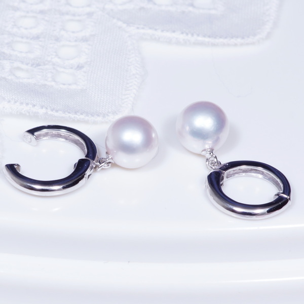 43632◆K14WGイヤリング　パール8ｍｍ　ホワイトゴールド K14WG 8mm あこや真珠ピアリング 14金 ホワイトゴールド : I