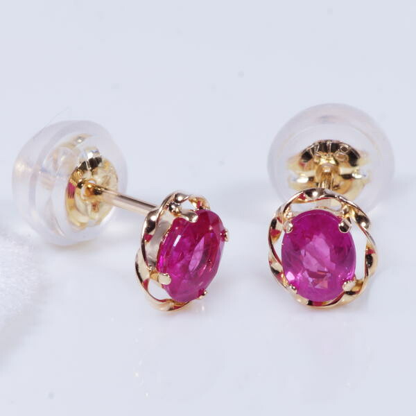 K18 0.4ct ルビー ピアス オーバル 18金 7月誕生石 IA-1090　ギフト　結婚式｜I Love ジュエリー