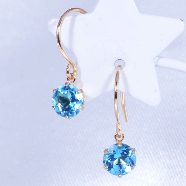 18金 ブルートパーズ アメリカンピアス ラウンド 計1ＣＴ 11月誕生石　ギフト　結婚式 24,750円