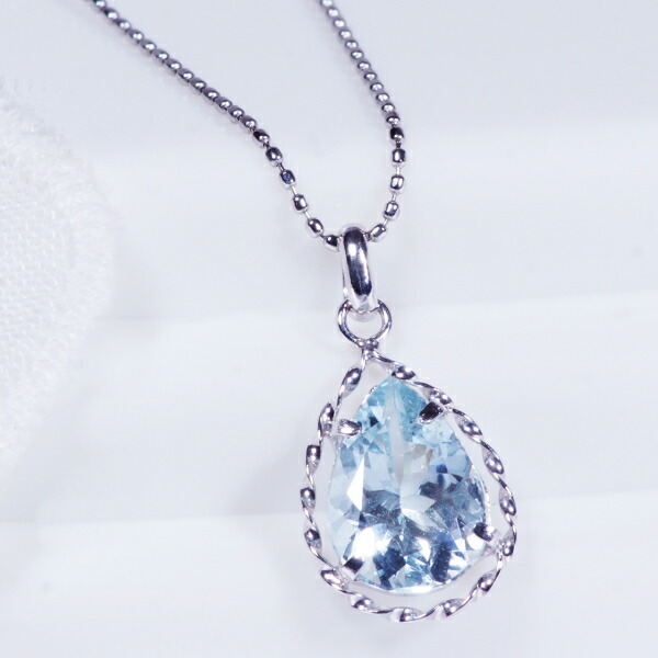 PT 0.8ct アクアマリンペンダント ペアシェイプ プラチナ 45cmフリーアジャスター カットボール 0.6mm3月誕生石|I Love ジュエリー