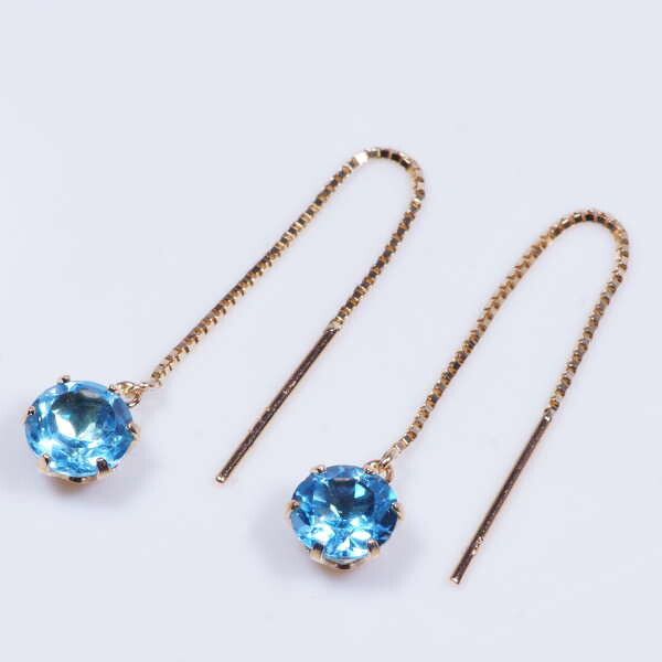 ブルートパーズ ラウンドカット 計1カラット ピアス アメリカン チェーン 18金 11月誕生石 ギフト 結婚式|I Love ジュエリー