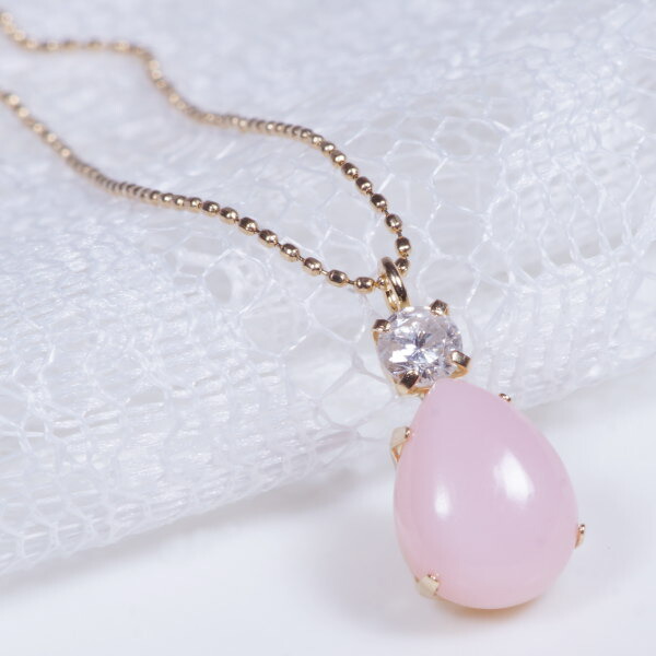 K18 0.8ct ピンクオパール ペンダント ネックレス カボション ダイヤ 0.1ct 18金 45cm フリーアジャスター 10月誕生石｜I Love ジュエリー