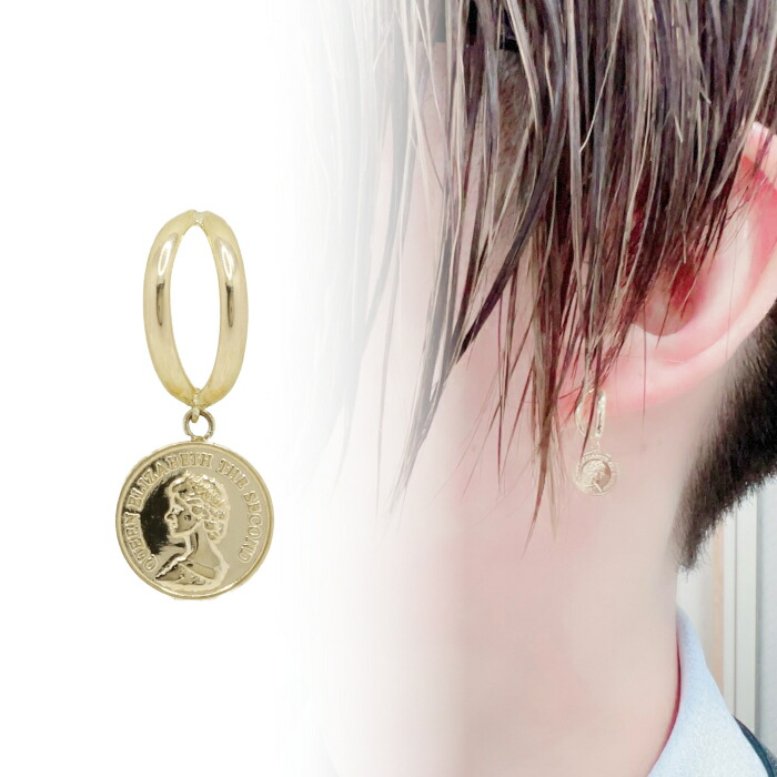 楽天市場】K18YG エリザベス二世 コイン型 ピアス18金 K18 18K
