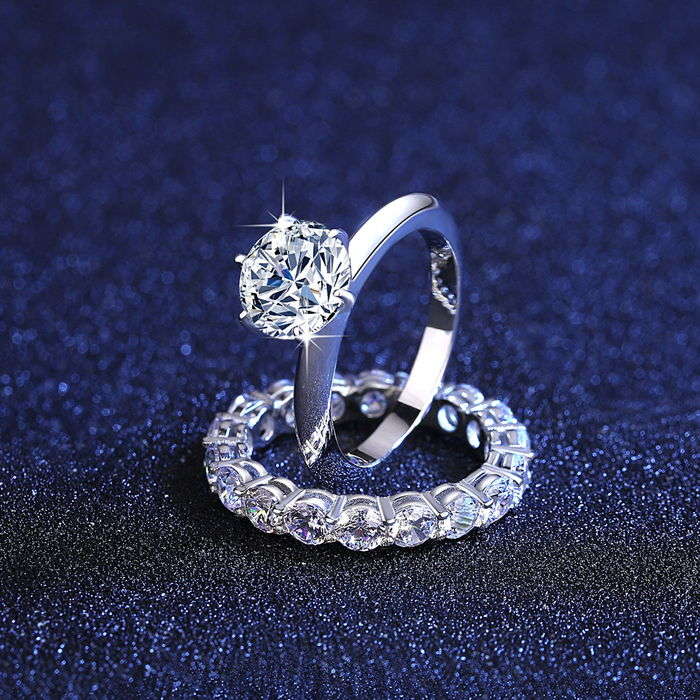 楽天市場 10日返品保証 3ヶ月修理保証 送料無料 プチプラ リング レディース 2carat モアサナイト シルバー925 ホワイト シルバー 11号 14号 16号 ラウンド 大粒 6本爪 エレガント 大人 モアッサナイト エタニティ 重ね付け Qyr031 Jewelry Sunflower