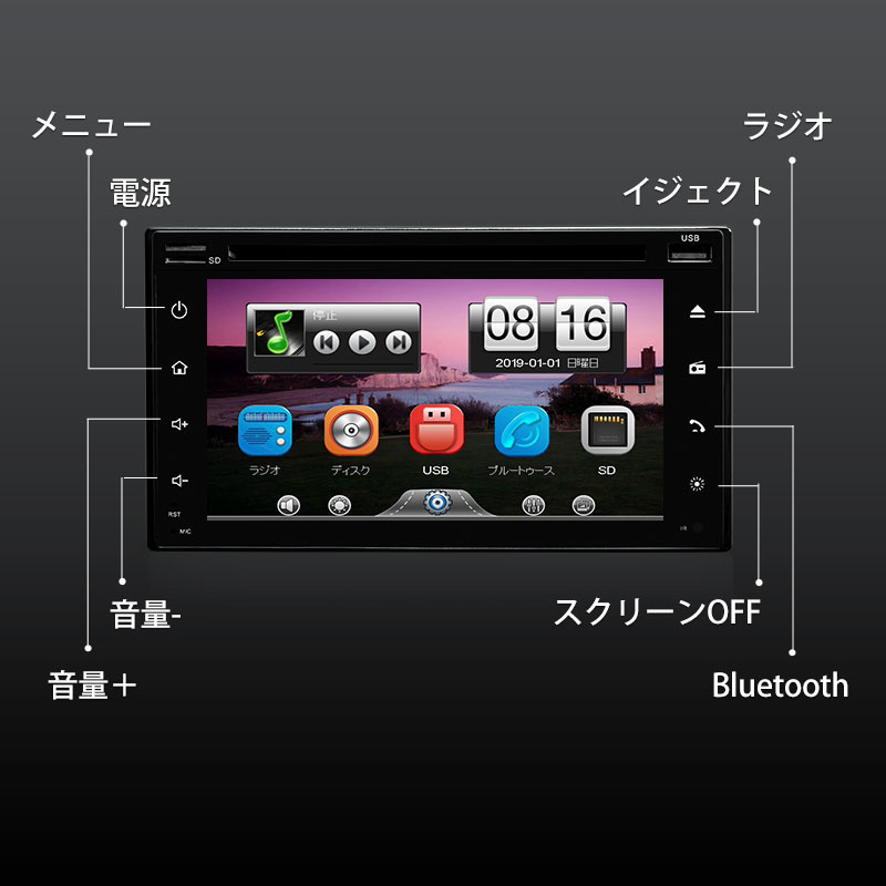 クーポン発行中!静電式タッチパネルDVDプレーヤー車載カーオーディオbluetoothDVDプレーヤー2DIN車載dvdプレーヤーLEDボタンBluetoothXperiaiPhone7EONON(D2121J)【一年保証】【RCP】HB