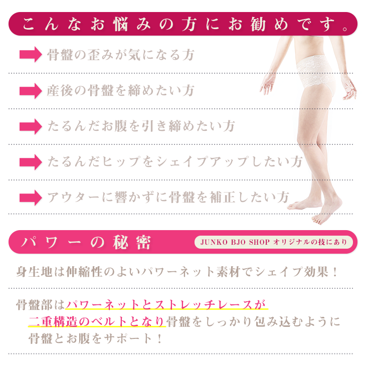 楽天市場 ソルーション骨盤ショーツレース仕様 ｄｍ便送料無料 骨盤ケア 骨盤ゆがみ 骨盤補正 骨盤 ショーツ 産後リフォームインナー ボディーメイク ｄｍ便送料無料 Junko Bjo Shop