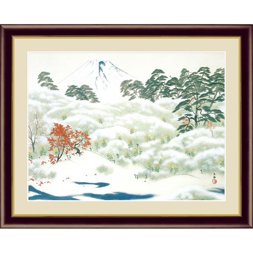 横山朱実、【渓谷秋色】、希少な額装用画集より、新品額装付、状態良好 snk-k10-063-1.jpg