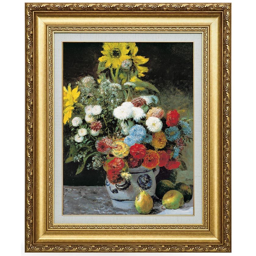 花の絵画 ゴールドフレーム付き ルノワール【大きな花瓶の花　高級複製画 花の絵画 ゴールドフレーム付き ルノワール【大きな花瓶の花