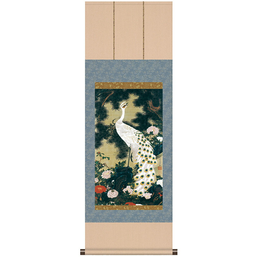 楽天市場】伊藤若冲 動植綵絵 老松孔雀図 高級仕様 掛軸 美術品