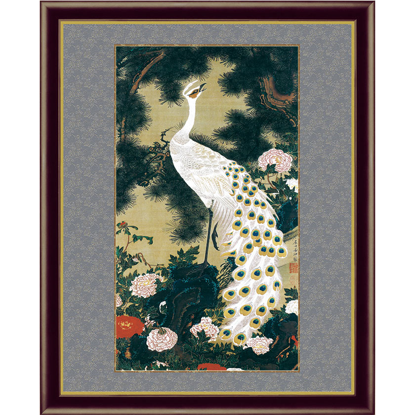 【美品】若冲の名画『南天雄鶏図』額装｜美術館品質レプリカ／和のインテリアに 絵画 伊藤若冲（いとうじゃくちゅう）・ 南天雄鶏図（なんてん