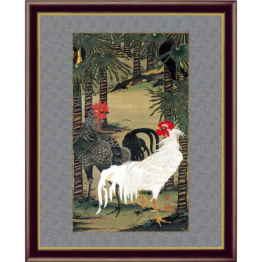 楽天市場】伊藤若冲 動植綵絵 大鶏雌雄図 額 美術品 インテリア