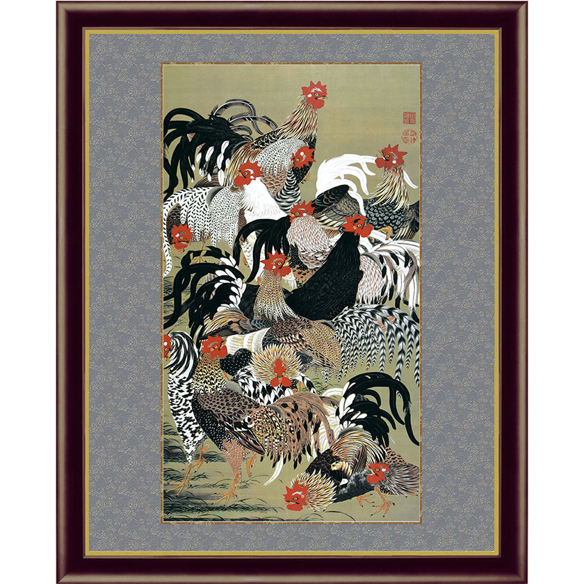 楽天市場】伊藤若冲 動植綵絵 南天雄鶏図 額 美術品 インテリア
