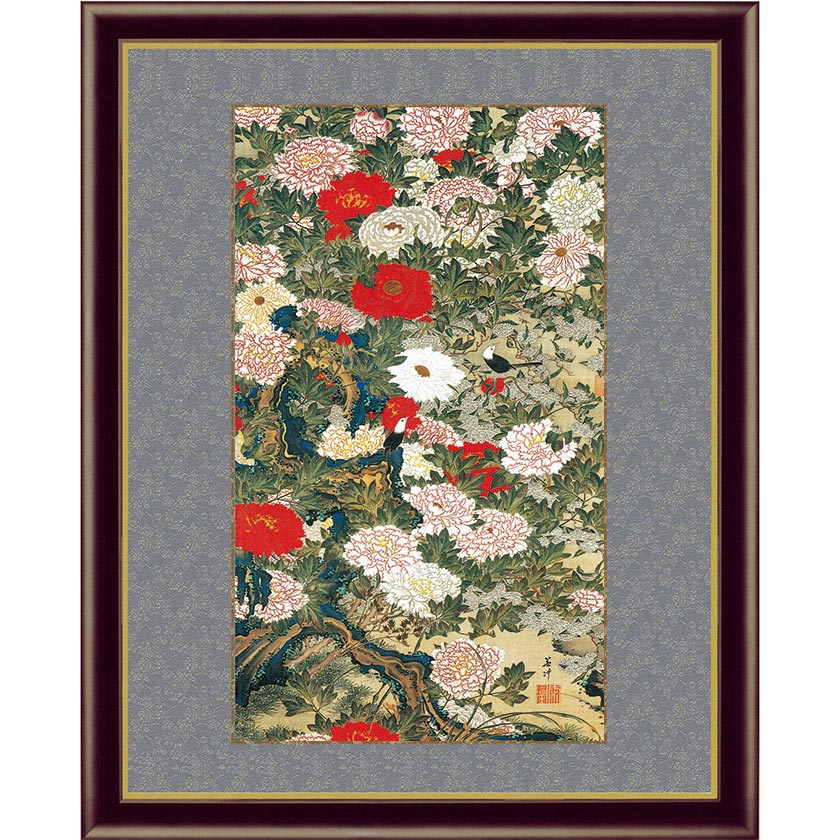 【複製】西村青嵐/牡丹小禽図/花鳥図/牡丹図/工芸品/掛軸/名家伝来/AC-96 複製】西村青嵐/牡丹小禽図/花鳥図/牡丹図/工芸品/掛軸/名家伝来