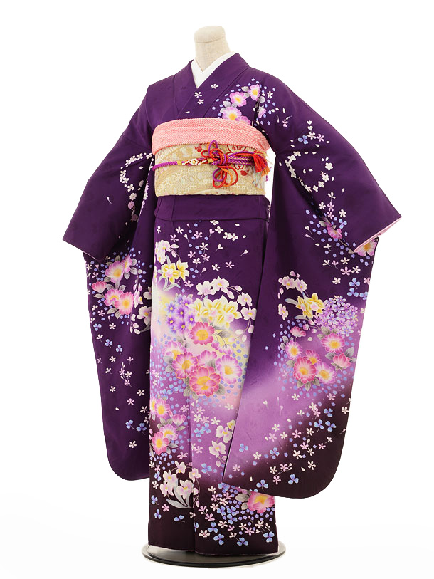 【レンタル】【成人式 振袖 レンタル】〔成人式 振袖〕レンタル振袖242s　ananパープル花〔成人式〕〔フルセット〕【往復送料無料】【足袋プレゼント】/女性和服/ふりそで rental れんたる せいじんしき/振り袖/成人式 レンタルfy16REN07