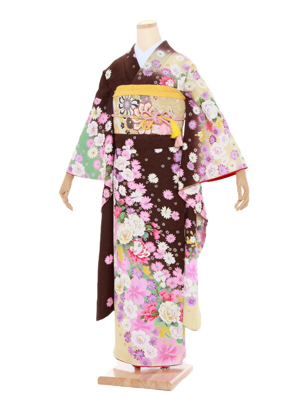 振袖 身長155-170cm 緑 黄緑　ピンク　正絹 振袖 身長156-171cm 緑 正絹